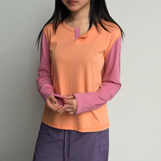 CryingCenter 小亨利领正肩拼色打底衫长袖t恤 女款 哭喊中心 商品图0