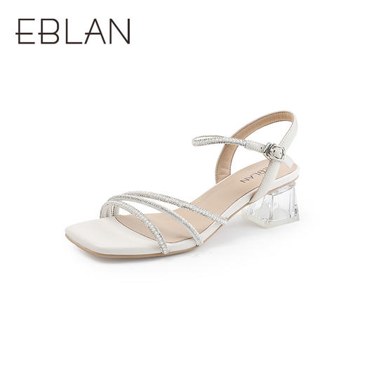 伊伴2026夏季仙女鞋水钻百搭法式方头粗跟一字带高跟鞋B26360622 商品图0