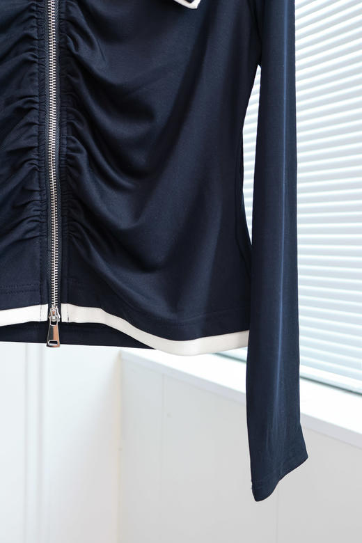 航海少女|海军领拉链褶皱开衫上衣 商品图4