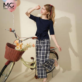 女装一字领T恤T恤配格子阔腿裤-7021S5231009