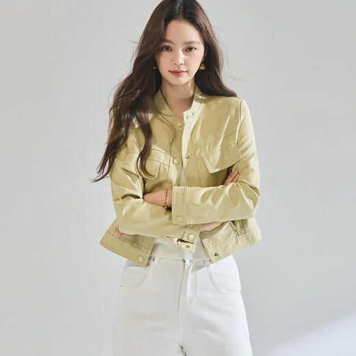 「高货sh」全新升级【铂金会员339/天猫459/差价120】(11521)洛诗琳时髦洋气立领皮衣外套2026春季新款修身显瘦夹克 商品图1