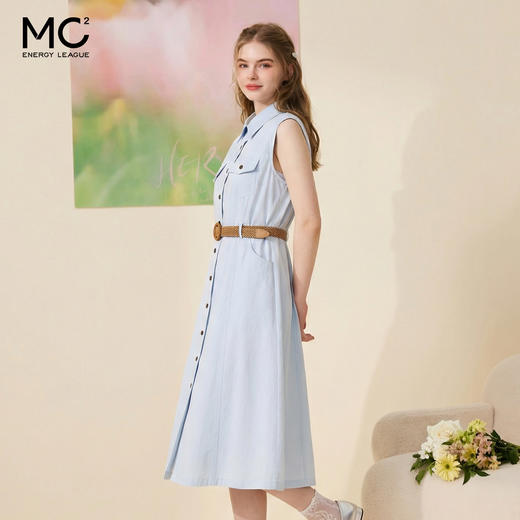 女装翻领开扣仿棉麻连衣裙-283Q5223015 商品图0