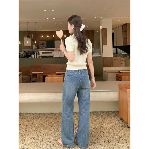 <曾小咸推荐>杏色钩花刺绣毛织短袖t恤上衣 商品图4