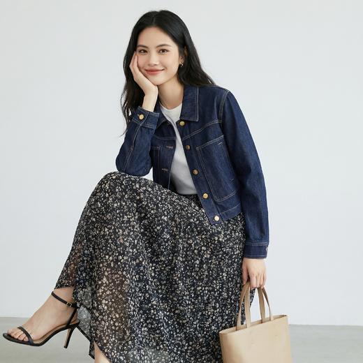 Grace&Glam 经典复古正肩深蓝气质牛仔外套 法式时尚百搭文艺优雅知性减龄休闲通勤 商品图0