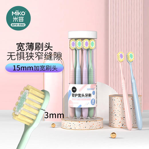 【宽薄刷头❗灵活清洁】无惧狭窄缝隙，成人软毛高端牙刷宽头深度清洁密植八支桶装多用牙刷。rh 商品图0
