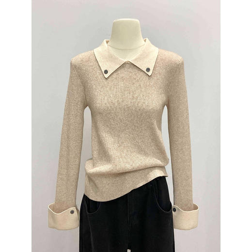 【翻领针织毛衣】春秋季层次感气质小香风 chic撞色修身打底衫上衣 商品图3