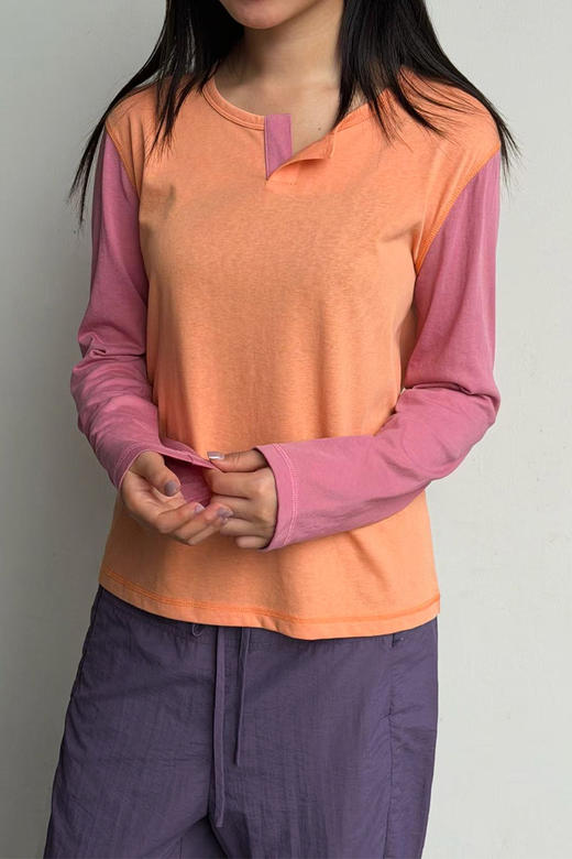 CryingCenter 小亨利领正肩拼色打底衫长袖t恤 女款 哭喊中心 商品图5