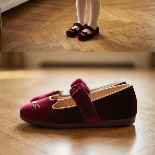 西班牙little winkaa童鞋小猫电绣女童天鹅绒公主鞋春季单鞋软底舞蹈鞋LW13044 商品图8