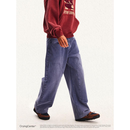 CryingCenter 法工蓝水洗做旧伐木工裤通勤直筒工装裤 哭喊中心 商品图2