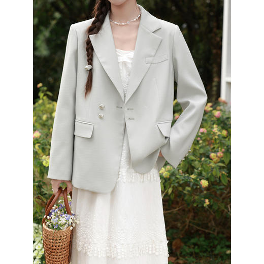 鹿向南「青雾松间」绿色通勤休闲西装外套女装春季高级感西服上衣 商品图3