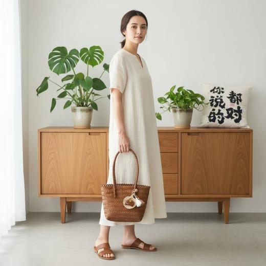 【藤编手提包】2026新款田园风编织包复古草编包休闲单肩水桶包 商品图0