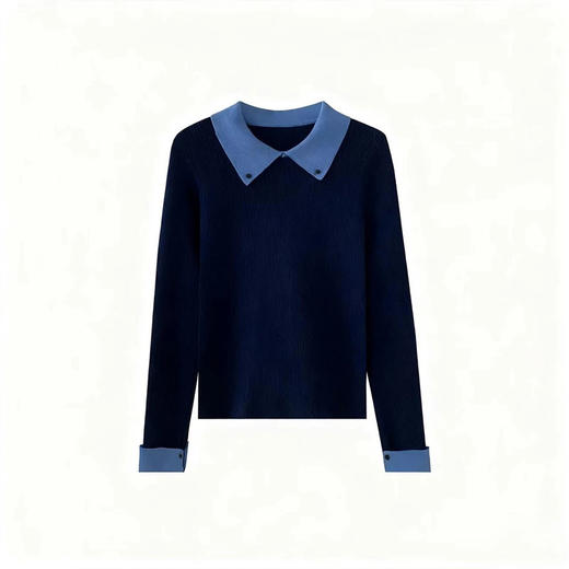 【翻领针织毛衣】春秋季层次感气质小香风 chic撞色修身打底衫上衣 商品图4