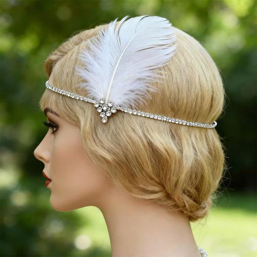 Hair accessories【盖茨比羽毛发链】2026时髦水钻发饰女款 商品图3