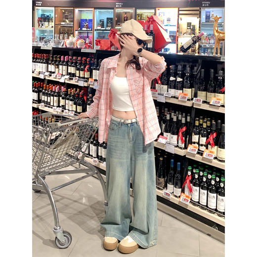 <曾小咸推荐>韩系格子拼色衬衫女长袖上衣 商品图2