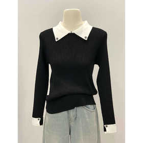 【翻领针织毛衣】春秋季层次感气质小香风 chic撞色修身打底衫上衣