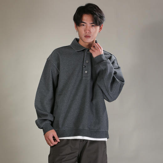 DRONKOO 2026 翻领三粒扣下摆拼T恤假两件微阔中厚卫衣 商品图1