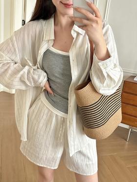 格桑米Gesamy棉麻条纹衬衫套装