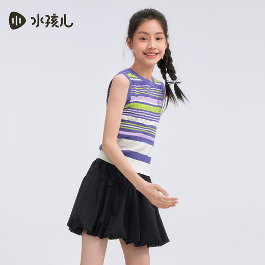 水孩儿童装女童背心2026夏季新款弹力无袖T恤条纹大童马甲上衣 商品图3