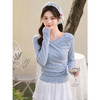 鹿向南「风与蝶序」蓝色设计感掐腰短款针织衫女春季长袖打底上衣 商品缩略图0