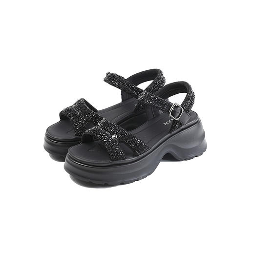 伊伴2026夏季闪耀水钻增高神器休闲一字带凉鞋B26398221 商品图5