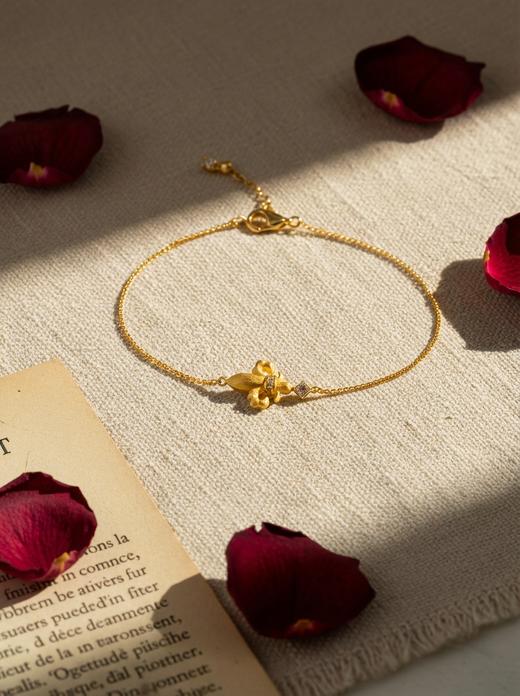 金色鸢尾重工拉丝吊坠项链/手链   绝美光华 银镀金首饰  （非质量问题 不退不换） 商品图1