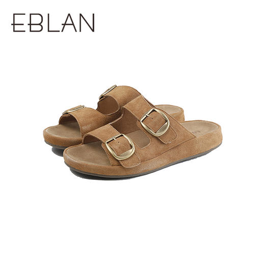 伊伴2026夏季松弛度假风美拉德绒面勃肯拖鞋B26308502 商品图4