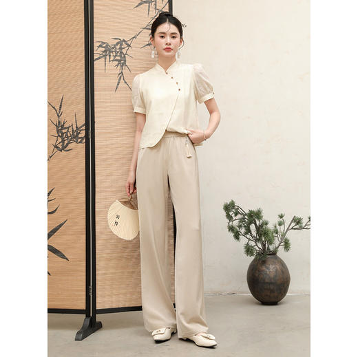 夏季韩版松紧腰轻国风醋酸纤维直筒裤    AC-5T7189 商品图1