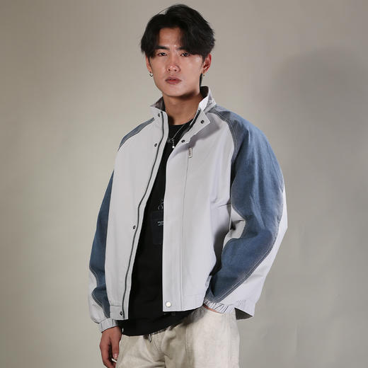 DRONKOO 2026 立领肩位袖子拼接牛仔下摆橡筋中厚夹克 商品图1