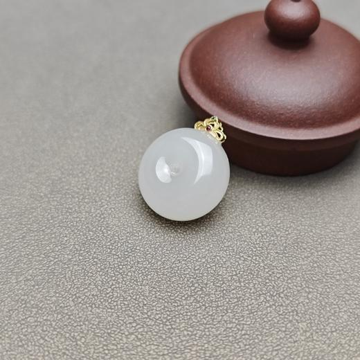 和田玉青海料冰底羊脂玉饱满包金平安扣 228-16 商品图1