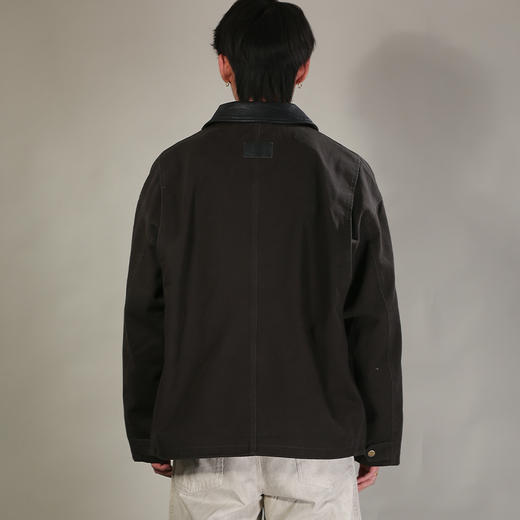 DRONKOO 2026 翻领领撞皮领前四口袋斜纹布巴恩风中厚夹克 商品图4