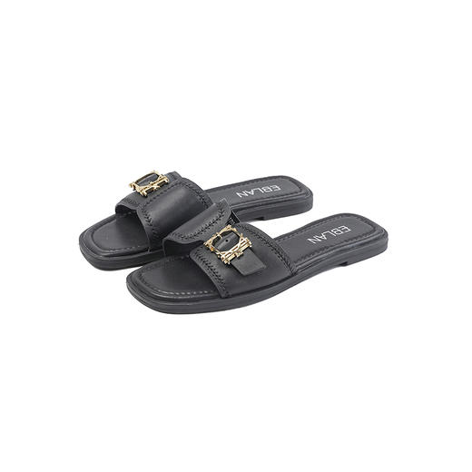 伊伴2026夏假日田园风细腻绒面羊皮革金属扣平底凉拖鞋B26360511 商品图5