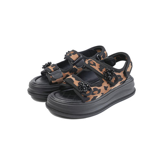 伊伴2026夏季潮酷豹纹珠花时尚增高魔术贴凉鞋B26371501 商品图5