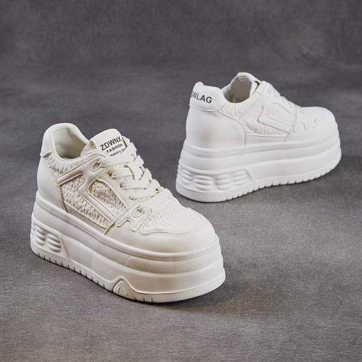 轻便全头层牛皮专业内增高女鞋8CM厚底松糕小白鞋ZM269001 商品图3