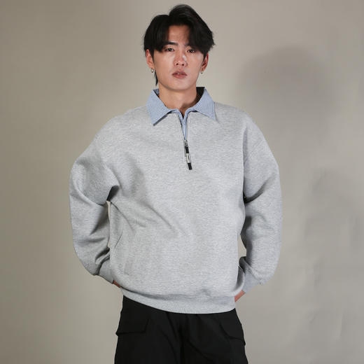 DRONKOO 2026 翻领拼条纹布领口拉链中厚卫衣 商品图1