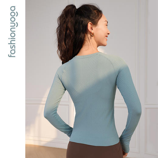 2026春夏F12383凡圣瑜伽Q弹条纹一体织长袖（不含胸垫） 商品图7