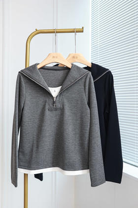 呼吸海屿|韩系假两件拉链上衣