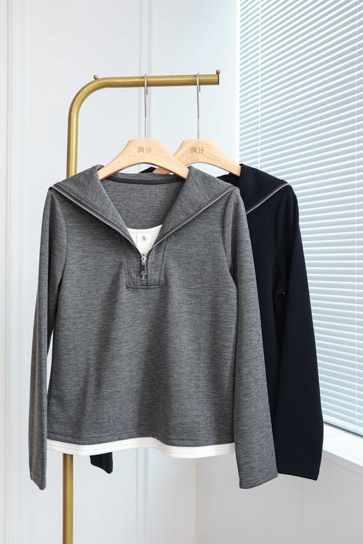 呼吸海屿|韩系假两件拉链上衣 商品图0