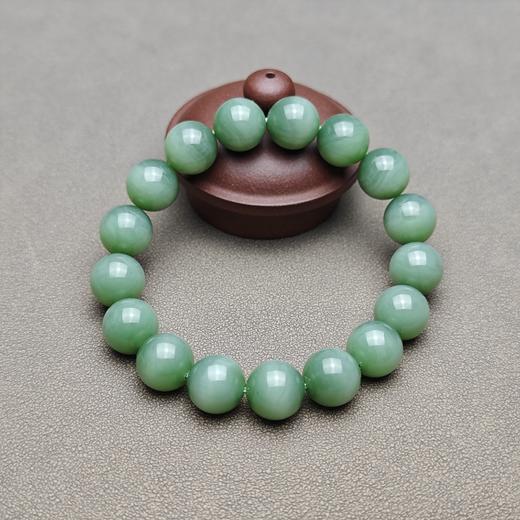 精品！和田玉俄碧粉绿猫眼12mm手串 228-19 商品图0