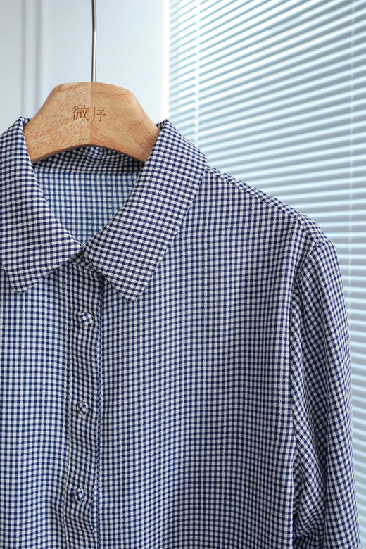 塞纳雾绡|学院风荷叶边格纹衬衣 商品图1