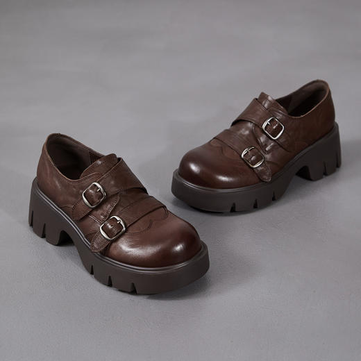 26春新款头层牛皮带扣增高厚底英伦风百搭乐福单鞋	 ZM269060 商品图3