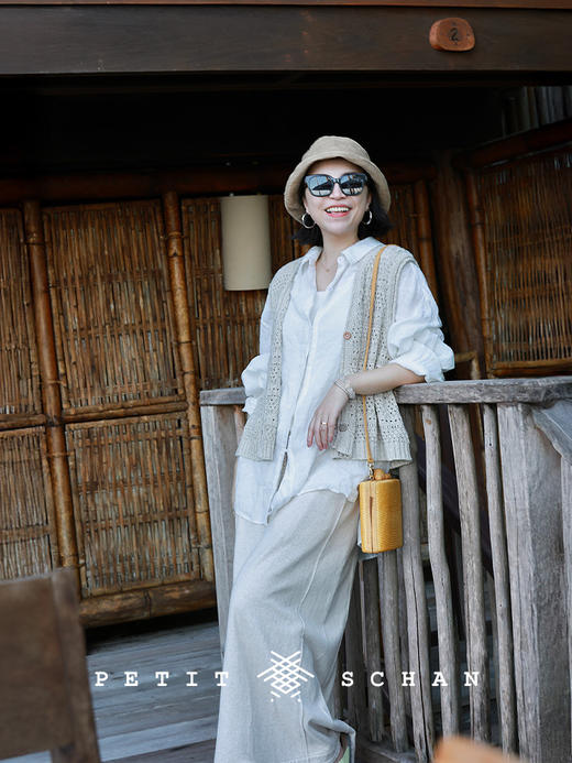 Petit Schan小闪 CLO#1055 Vining 蔓生 棉亚麻镂空卷边针织马甲 商品图4