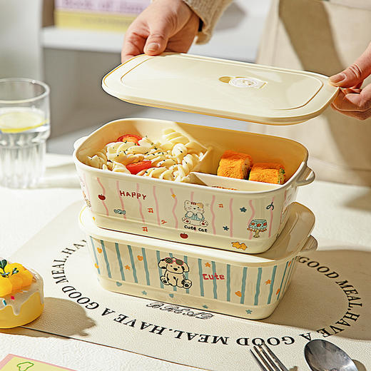 摩登主妇陶瓷分格饭盒微波炉加热便当盒带饭餐盒上班族专用保鲜盒 商品图2