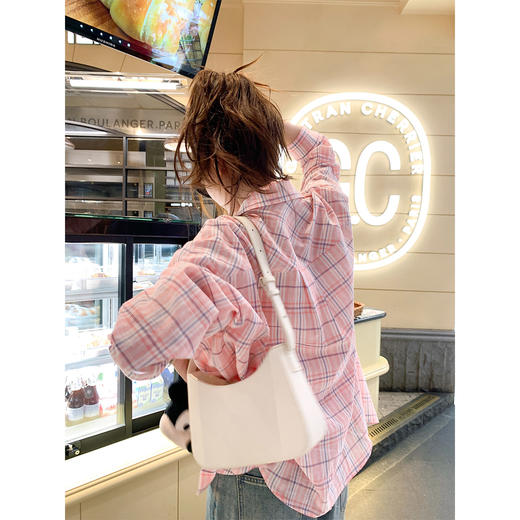 <曾小咸推荐>韩系格子拼色衬衫女长袖上衣 商品图4