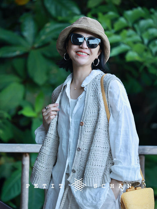Petit Schan小闪 CLO#1055 Vining 蔓生 棉亚麻镂空卷边针织马甲 商品图2
