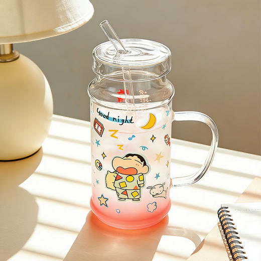 摩登主妇&蜡笔小新高硼硅玻璃杯家用大容量水杯饮料吸管杯子 商品图2