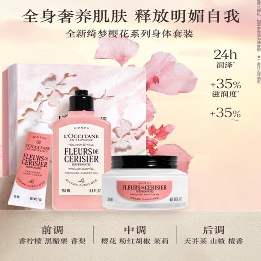 【L'OCCITANE欧舒丹绮梦樱花四件套】 身体乳200ml+香氛沐浴啫喱250ml +护手霜30ml +刮板1个 商品图5