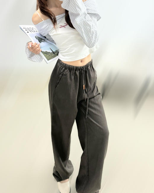 女款刺绣抽绳直筒长裤he014 商品图3