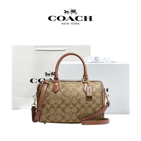   【下单赠香奈儿香水小样随机】【礼盒礼袋】COACH/蔻驰包包女士波士顿中号枕头经典拼色手提包  香港直邮