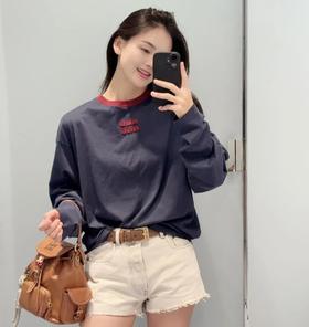 年度重磅  缪纸片人系列打底长袖TEE  客供精梳长绒棉  复古蓝红配色