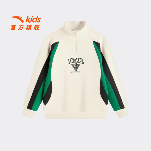 安踏儿童男大童针织套头衫2026新款舒适亲肤中大童半拉链抗菌卫衣352621705 商品图2